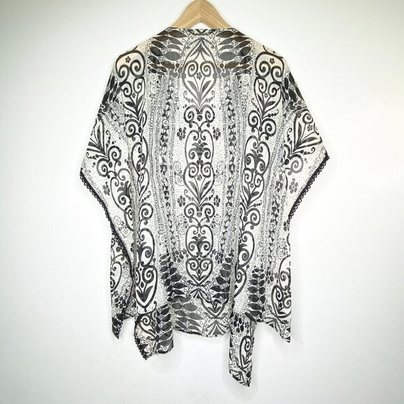 NWT Chico's Ramika Peri Poncho Black White One Size Sheer Beaded Embroidered - Picture 3 of 13